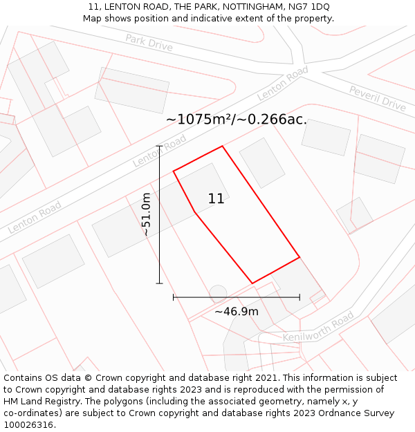 11, LENTON ROAD, THE PARK, NOTTINGHAM, NG7 1DQ: Plot and title map