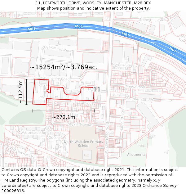 11, LENTWORTH DRIVE, WORSLEY, MANCHESTER, M28 3EX: Plot and title map