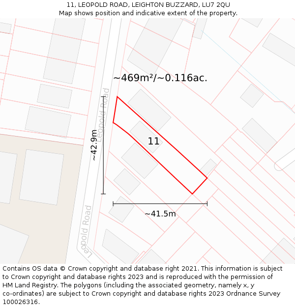 11, LEOPOLD ROAD, LEIGHTON BUZZARD, LU7 2QU: Plot and title map