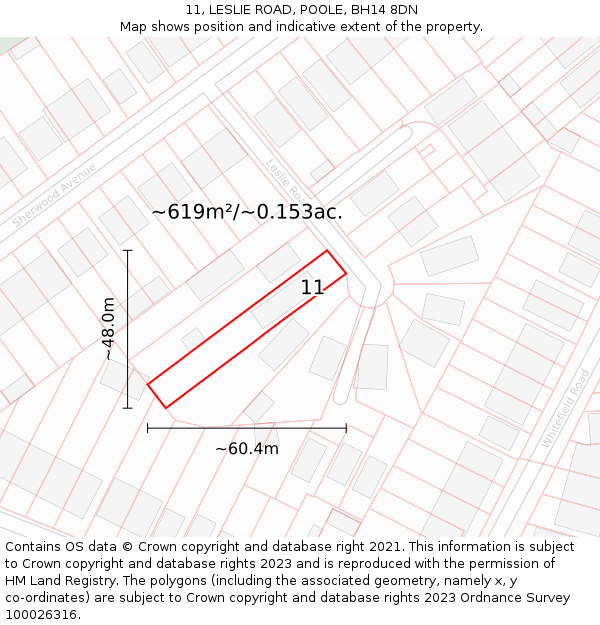 11, LESLIE ROAD, POOLE, BH14 8DN: Plot and title map