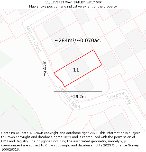 11, LEVERET WAY, BATLEY, WF17 0RP: Plot and title map