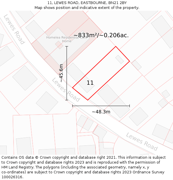 11, LEWES ROAD, EASTBOURNE, BN21 2BY: Plot and title map