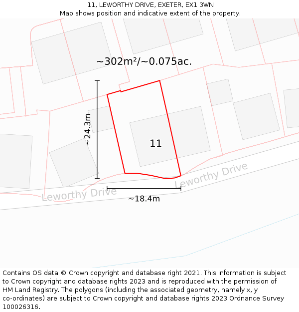11, LEWORTHY DRIVE, EXETER, EX1 3WN: Plot and title map