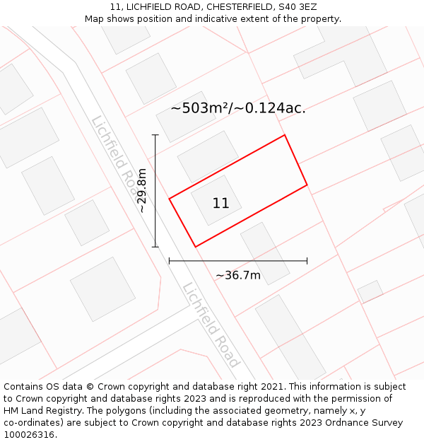 11, LICHFIELD ROAD, CHESTERFIELD, S40 3EZ: Plot and title map