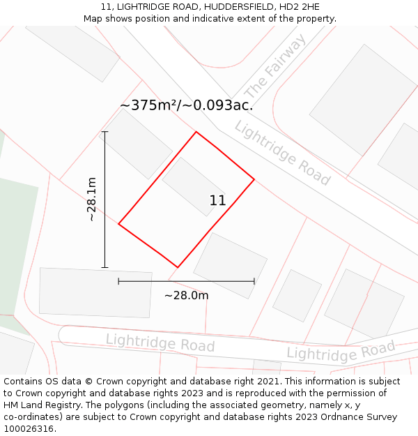 11, LIGHTRIDGE ROAD, HUDDERSFIELD, HD2 2HE: Plot and title map