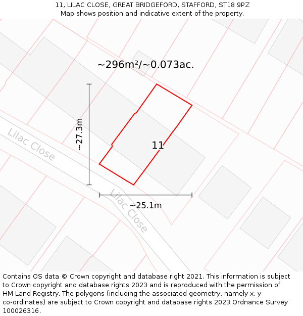 11, LILAC CLOSE, GREAT BRIDGEFORD, STAFFORD, ST18 9PZ: Plot and title map