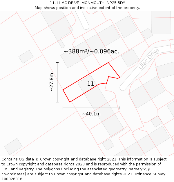 11, LILAC DRIVE, MONMOUTH, NP25 5DY: Plot and title map