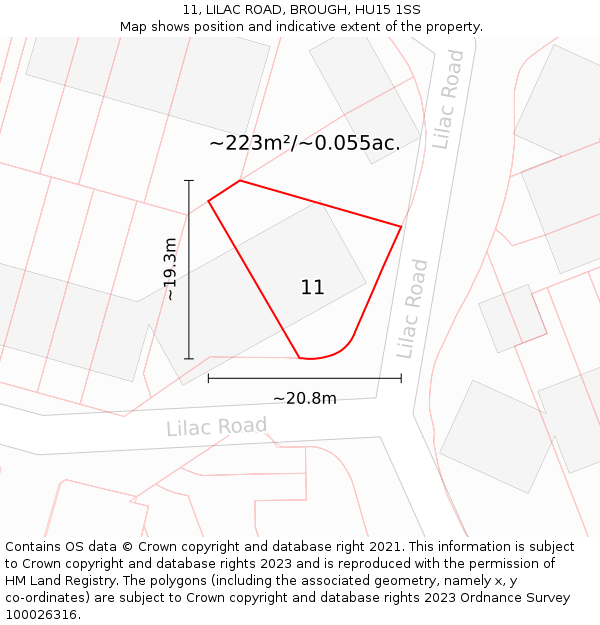 11, LILAC ROAD, BROUGH, HU15 1SS: Plot and title map