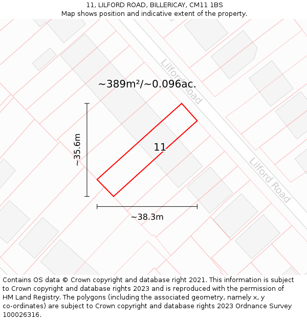 11, LILFORD ROAD, BILLERICAY, CM11 1BS: Plot and title map