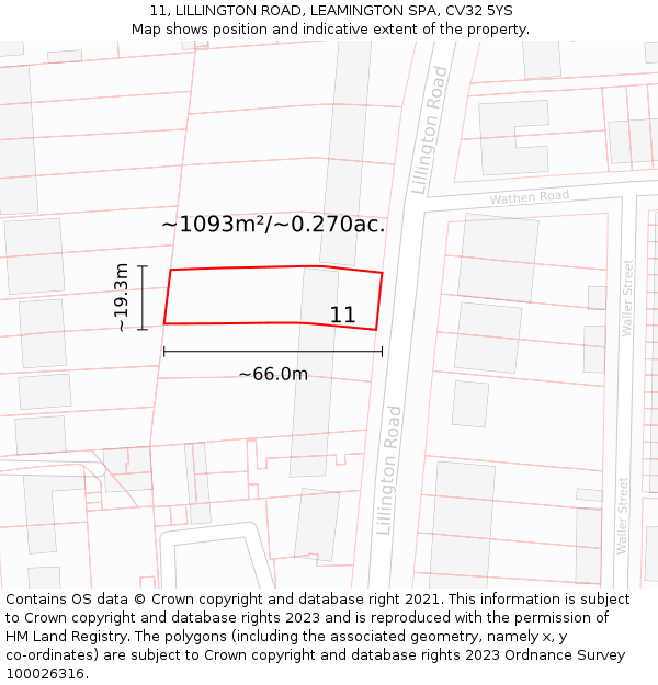 11, LILLINGTON ROAD, LEAMINGTON SPA, CV32 5YS: Plot and title map