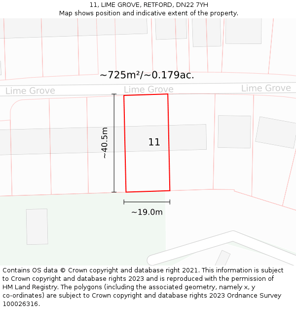 11, LIME GROVE, RETFORD, DN22 7YH: Plot and title map