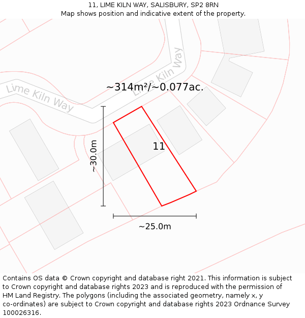 11, LIME KILN WAY, SALISBURY, SP2 8RN: Plot and title map