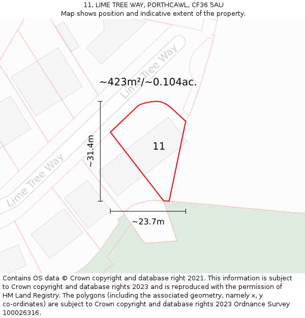 11, LIME TREE WAY, PORTHCAWL, CF36 5AU: Plot and title map