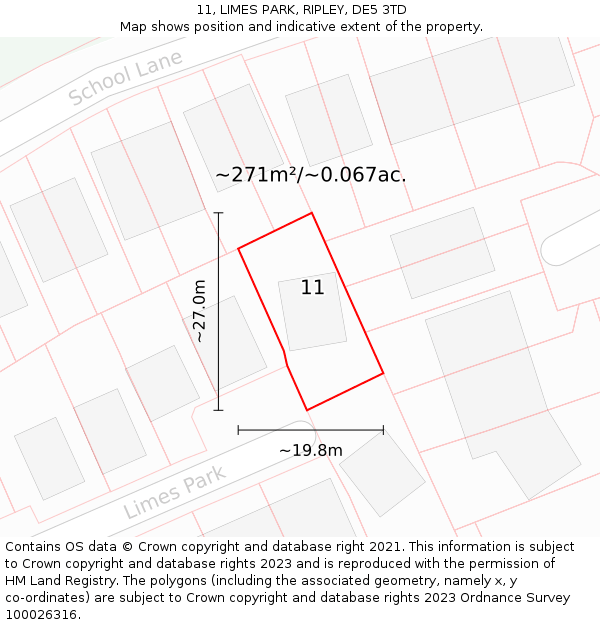 11, LIMES PARK, RIPLEY, DE5 3TD: Plot and title map