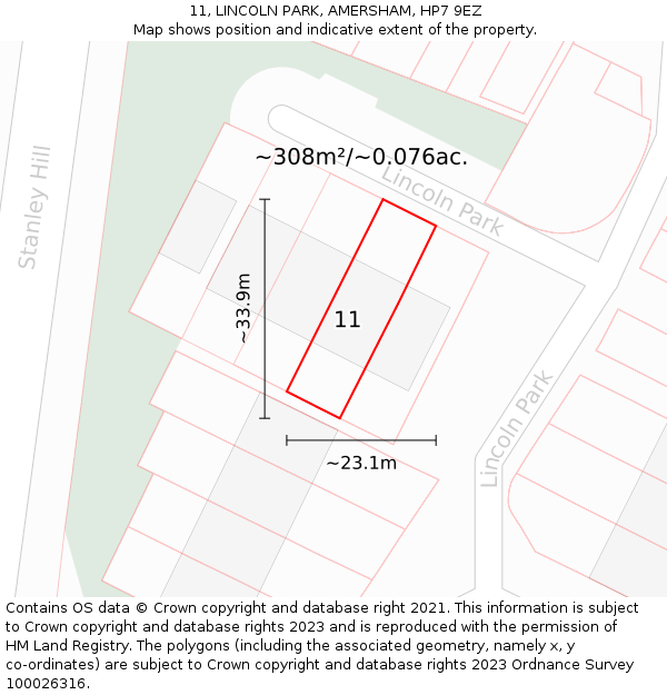 11, LINCOLN PARK, AMERSHAM, HP7 9EZ: Plot and title map