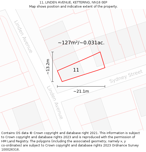 11, LINDEN AVENUE, KETTERING, NN16 0EP: Plot and title map