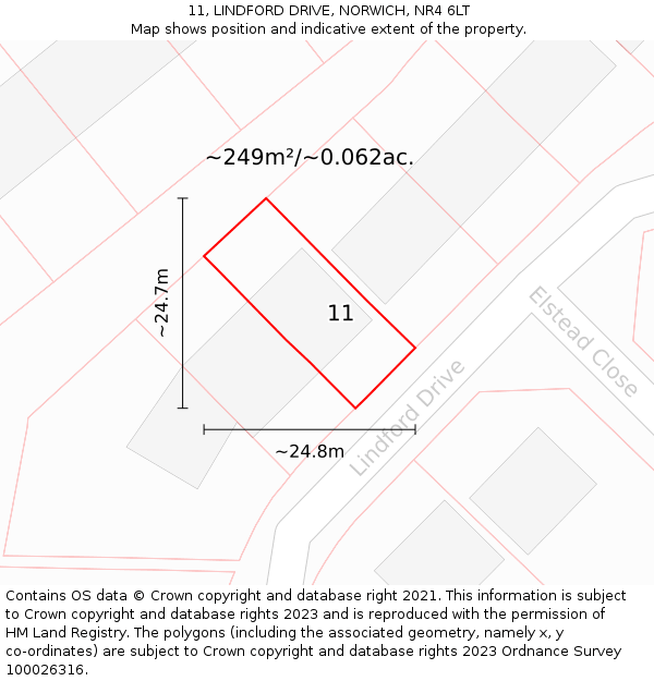 11, LINDFORD DRIVE, NORWICH, NR4 6LT: Plot and title map