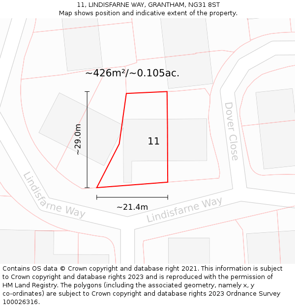 11, LINDISFARNE WAY, GRANTHAM, NG31 8ST: Plot and title map