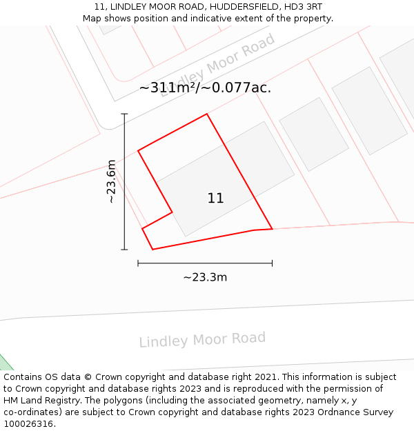 11, LINDLEY MOOR ROAD, HUDDERSFIELD, HD3 3RT: Plot and title map