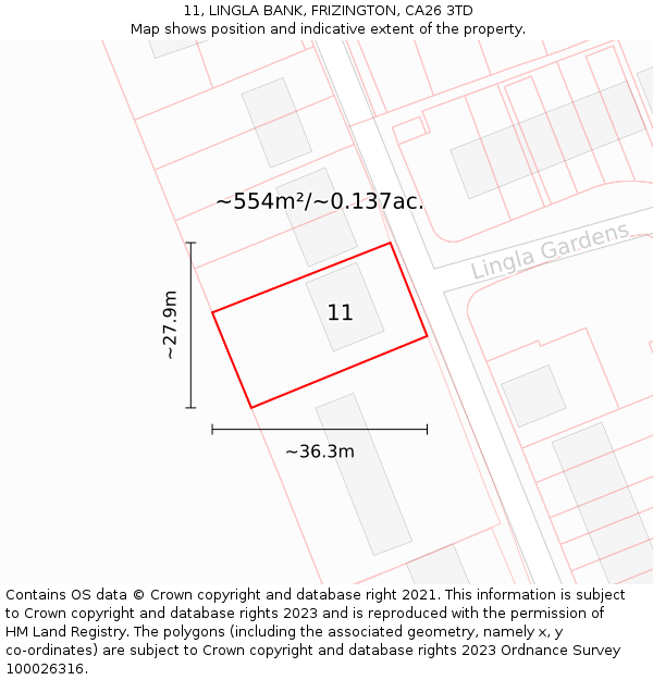 11, LINGLA BANK, FRIZINGTON, CA26 3TD: Plot and title map