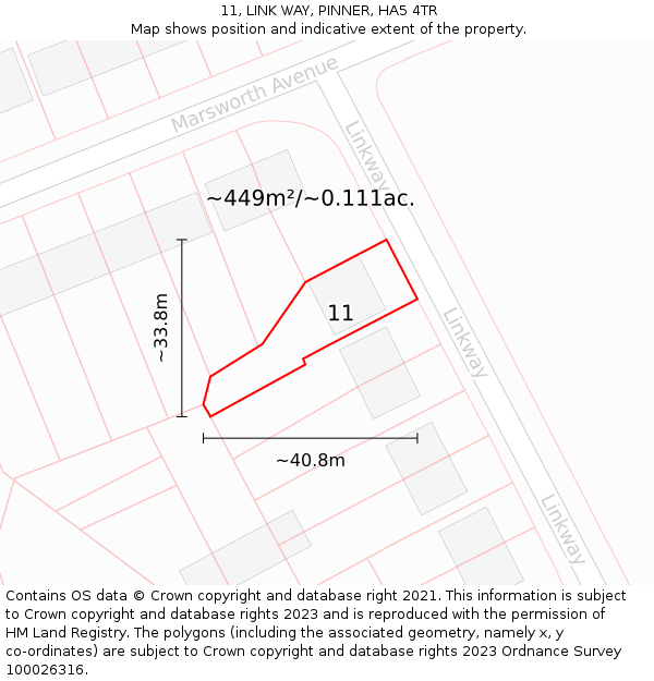 11, LINK WAY, PINNER, HA5 4TR: Plot and title map
