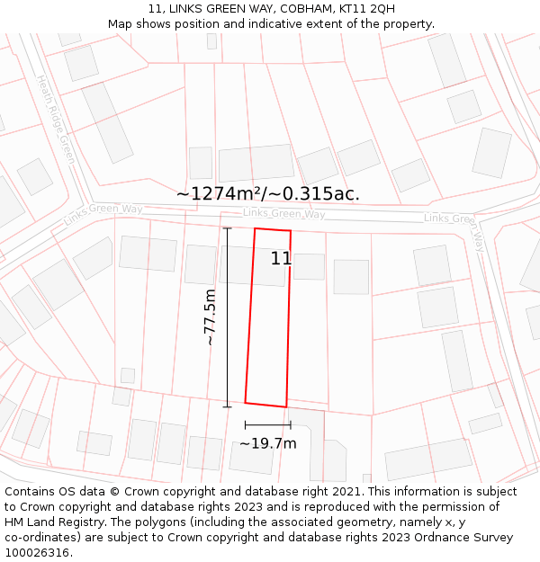 11, LINKS GREEN WAY, COBHAM, KT11 2QH: Plot and title map