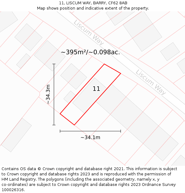 11, LISCUM WAY, BARRY, CF62 8AB: Plot and title map