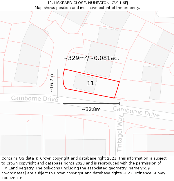 11, LISKEARD CLOSE, NUNEATON, CV11 6FJ: Plot and title map