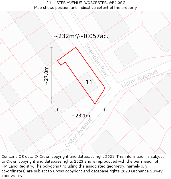 11, LISTER AVENUE, WORCESTER, WR4 0SG: Plot and title map