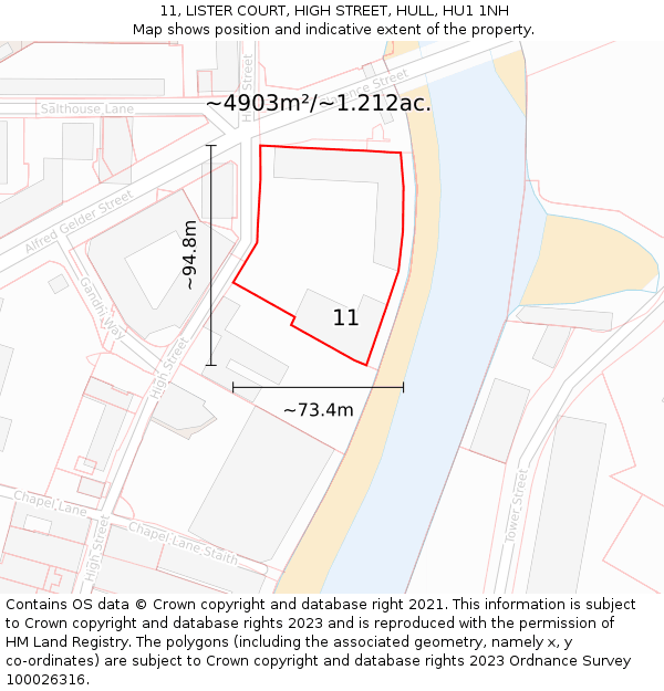 11, LISTER COURT, HIGH STREET, HULL, HU1 1NH: Plot and title map