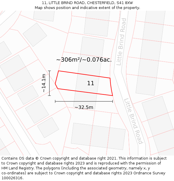 11, LITTLE BRIND ROAD, CHESTERFIELD, S41 8XW: Plot and title map