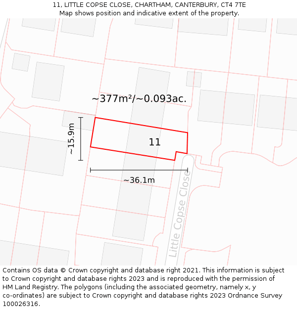 11, LITTLE COPSE CLOSE, CHARTHAM, CANTERBURY, CT4 7TE: Plot and title map