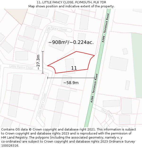 11, LITTLE FANCY CLOSE, PLYMOUTH, PL6 7DR: Plot and title map