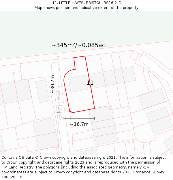 11, LITTLE HAYES, BRISTOL, BS16 2LD: Plot and title map