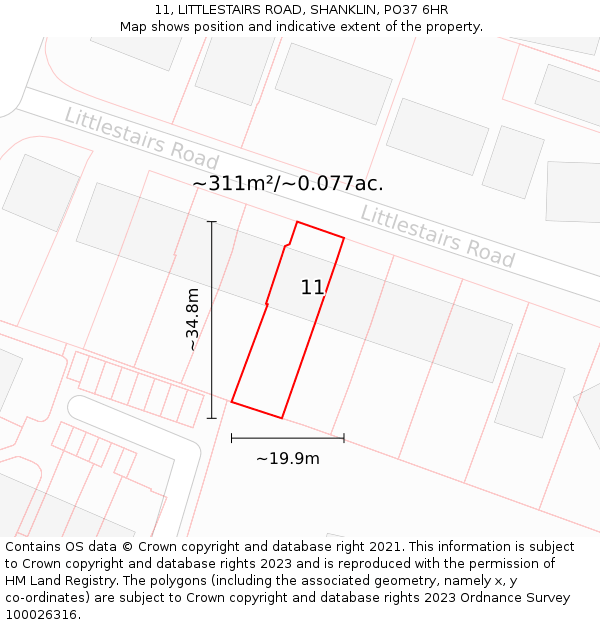 11, LITTLESTAIRS ROAD, SHANKLIN, PO37 6HR: Plot and title map