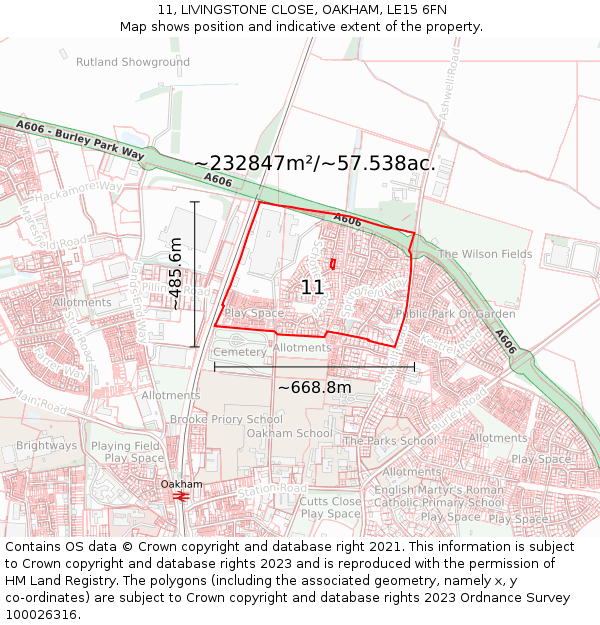 11, LIVINGSTONE CLOSE, OAKHAM, LE15 6FN: Plot and title map