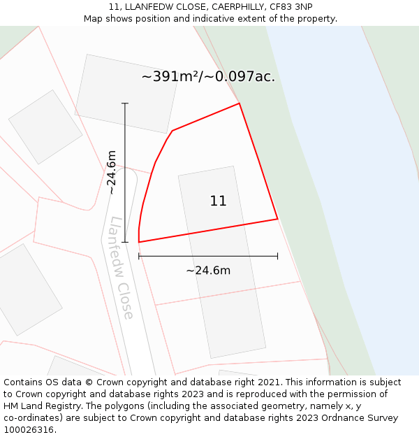 11, LLANFEDW CLOSE, CAERPHILLY, CF83 3NP: Plot and title map