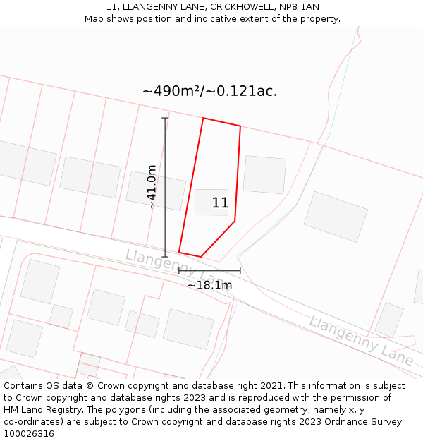 11, LLANGENNY LANE, CRICKHOWELL, NP8 1AN: Plot and title map