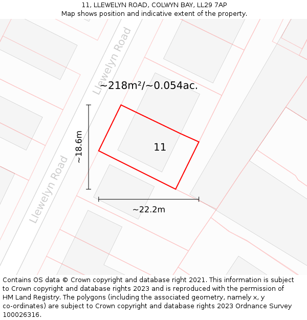 11, LLEWELYN ROAD, COLWYN BAY, LL29 7AP: Plot and title map