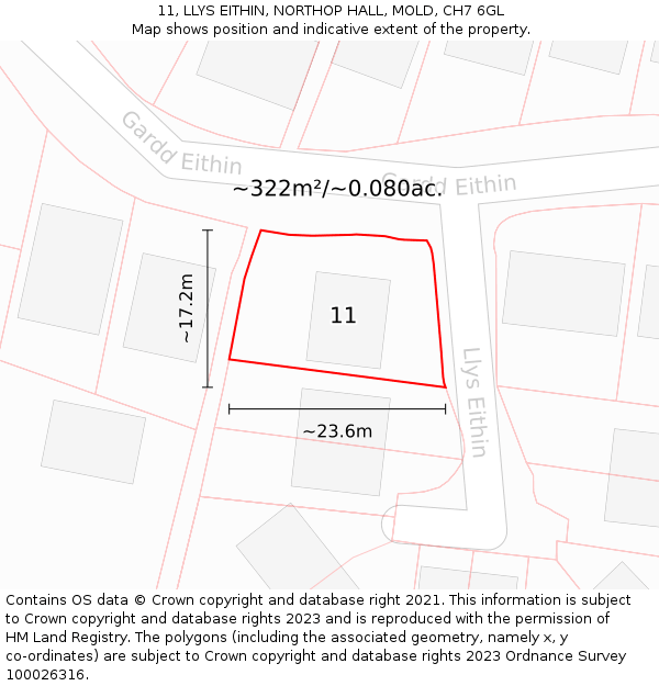 11, LLYS EITHIN, NORTHOP HALL, MOLD, CH7 6GL: Plot and title map