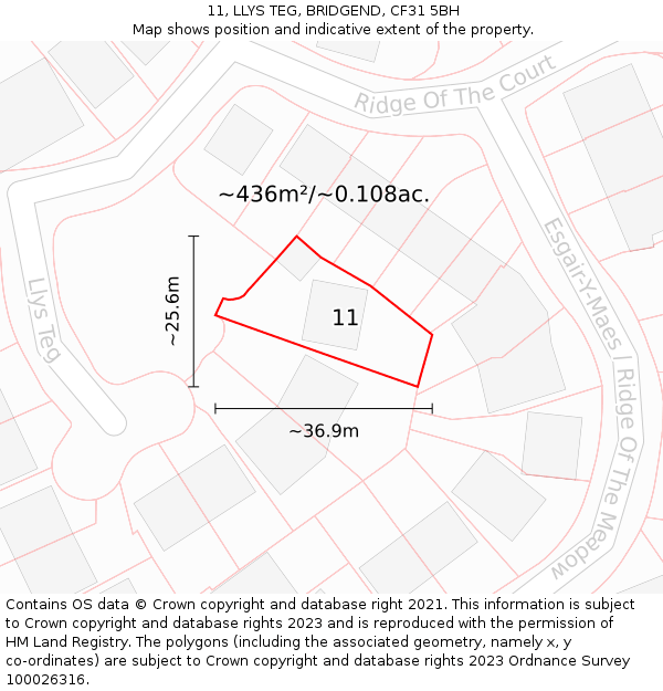 11, LLYS TEG, BRIDGEND, CF31 5BH: Plot and title map