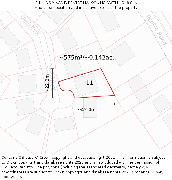 11, LLYS Y NANT, PENTRE HALKYN, HOLYWELL, CH8 8LN: Plot and title map