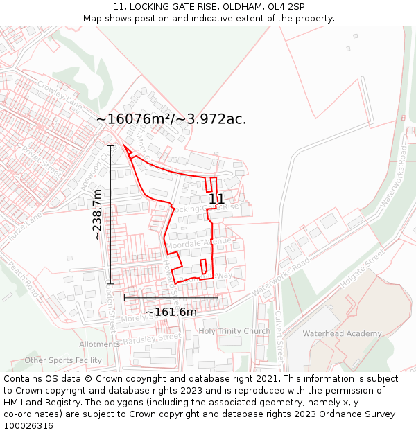 11, LOCKING GATE RISE, OLDHAM, OL4 2SP: Plot and title map