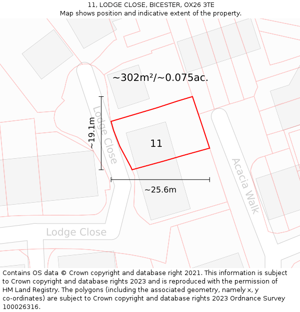 11, LODGE CLOSE, BICESTER, OX26 3TE: Plot and title map