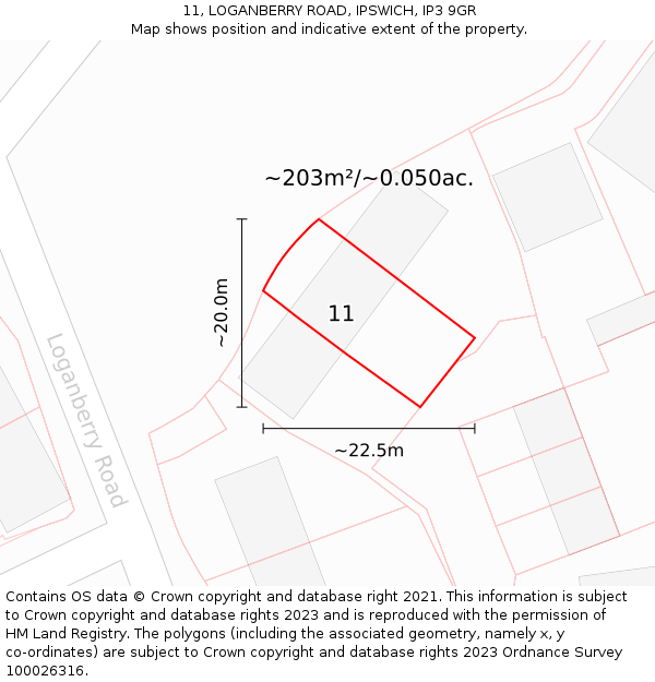 11, LOGANBERRY ROAD, IPSWICH, IP3 9GR: Plot and title map