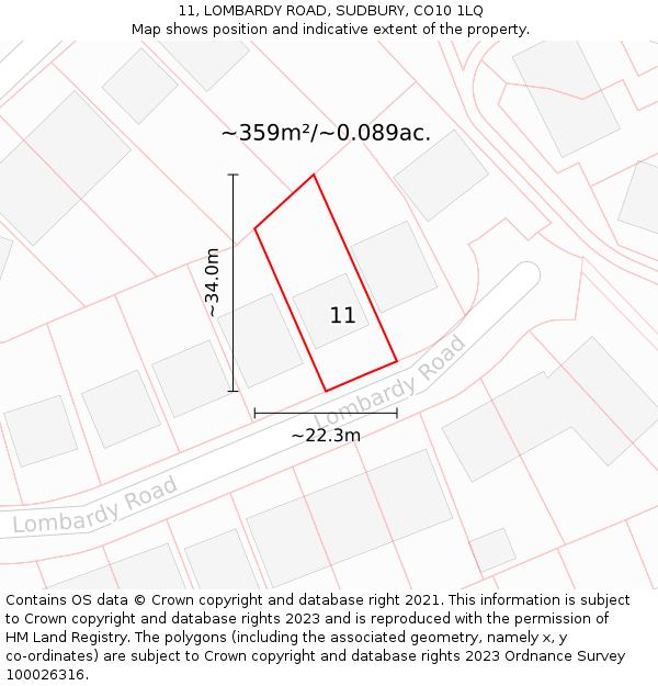 11, LOMBARDY ROAD, SUDBURY, CO10 1LQ: Plot and title map