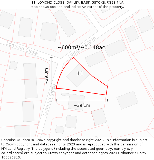 11, LOMOND CLOSE, OAKLEY, BASINGSTOKE, RG23 7NA: Plot and title map