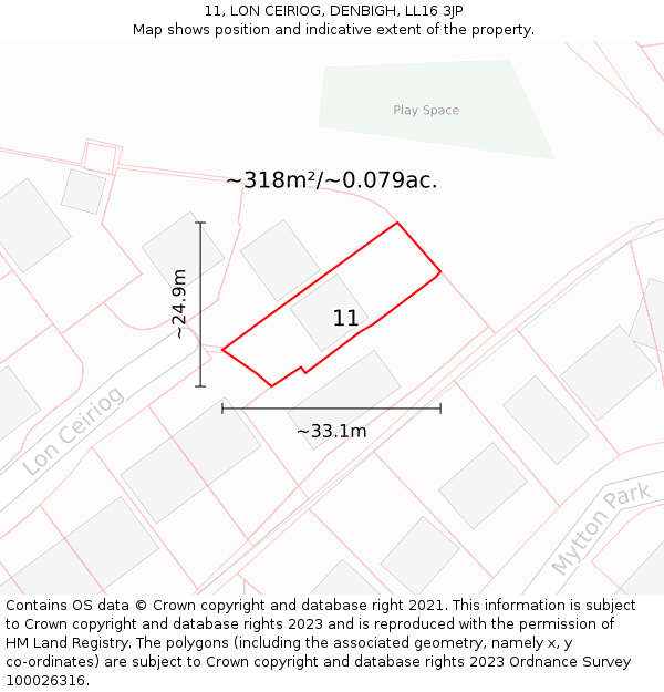 11, LON CEIRIOG, DENBIGH, LL16 3JP: Plot and title map