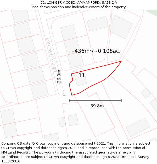 11, LON GER Y COED, AMMANFORD, SA18 2JA: Plot and title map