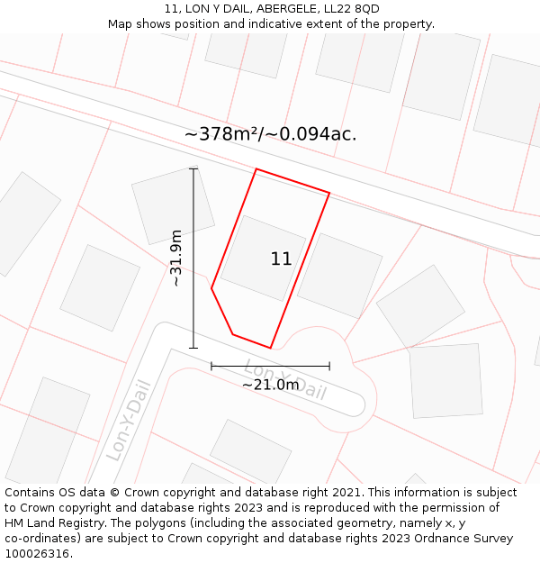 11, LON Y DAIL, ABERGELE, LL22 8QD: Plot and title map